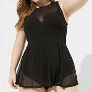 Torrid Black Mesh Babydoll Swimsuit Dress Size 4X 26 Sheer Lingerie Style Briefs